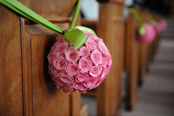 Pink rose pomander - wedding photo by Kenny Nakai Photography